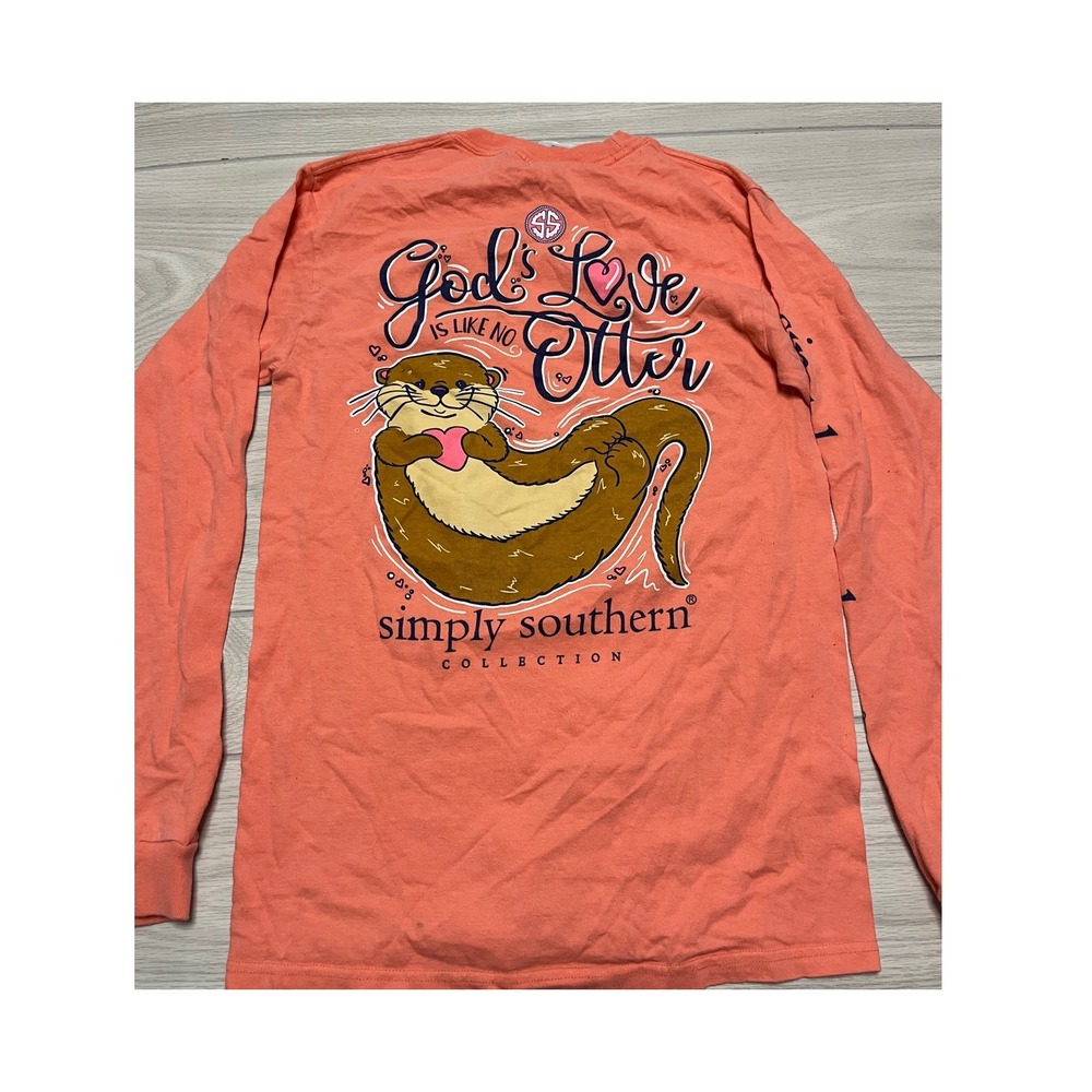 Simply Southern Graphic‎ Tee Long Sleeve Otter God's Love Coral Small